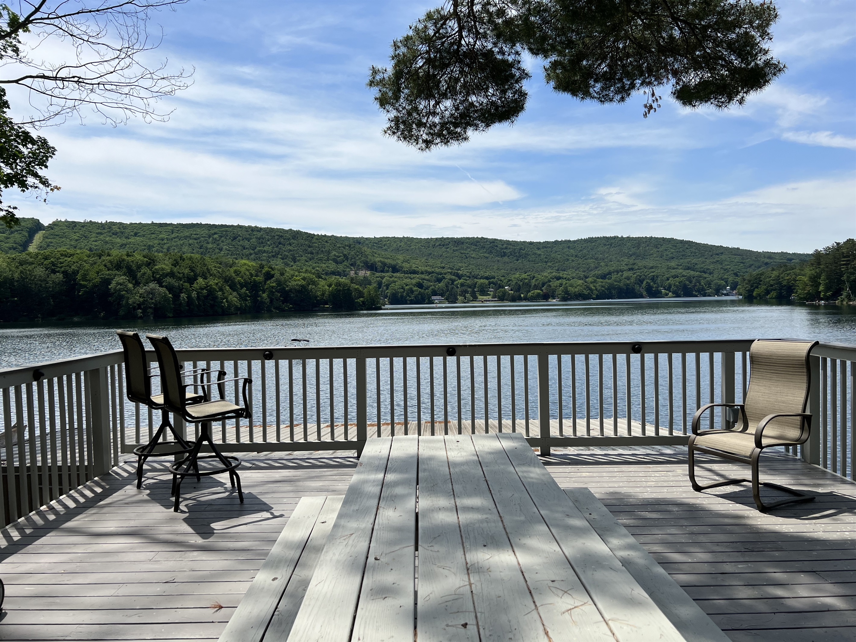 Picnic table on a middle level deck