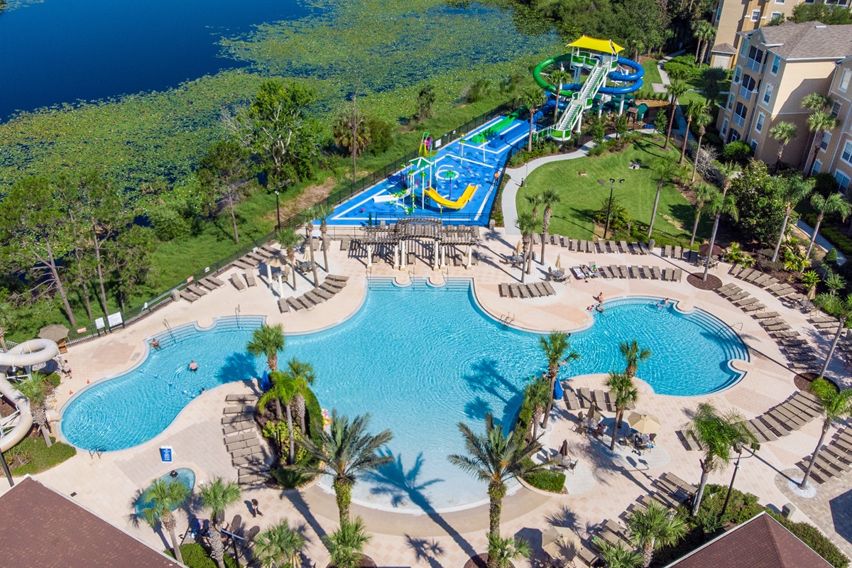 Windsor Hills Resort Community boasts a gorgeous zero-entry lagoon style pool with waterpark. Access to this and more is all included free of charge with your stay at Windsor Whimsy!