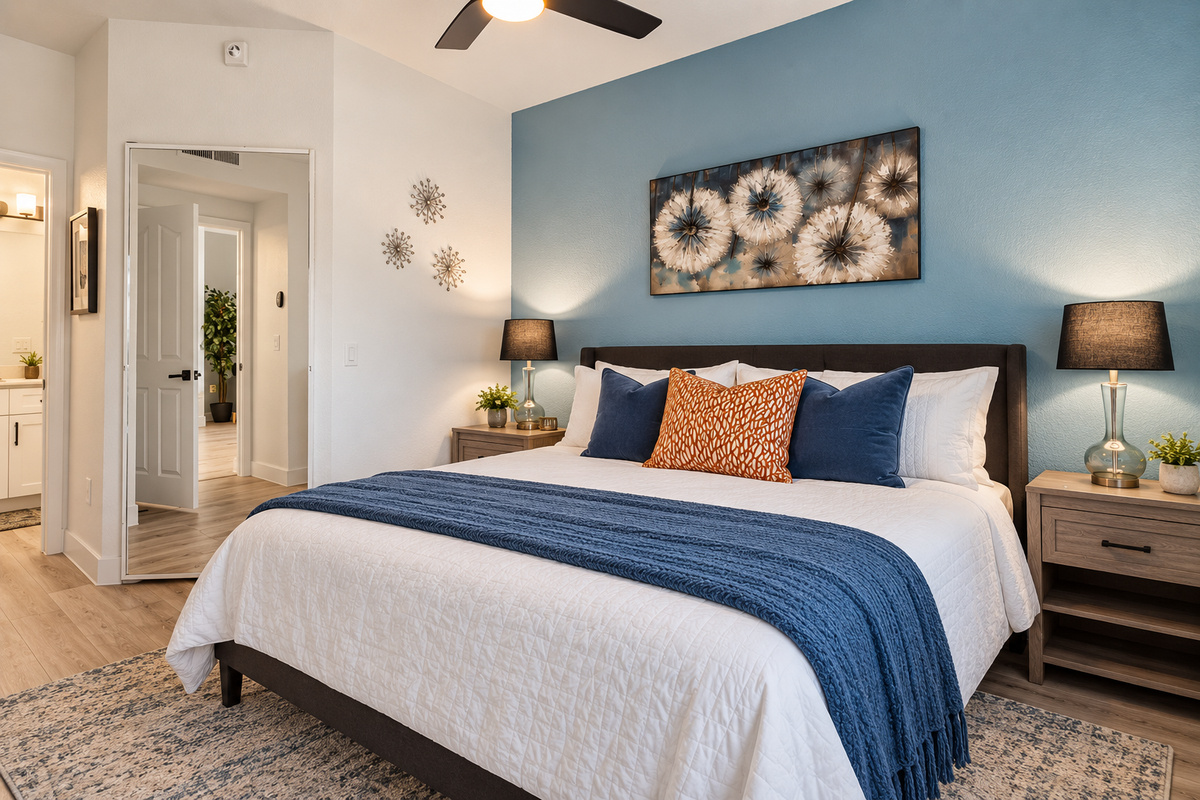 “Relaxed luxury: soft linens, quality pillows, and a peaceful vibe.”