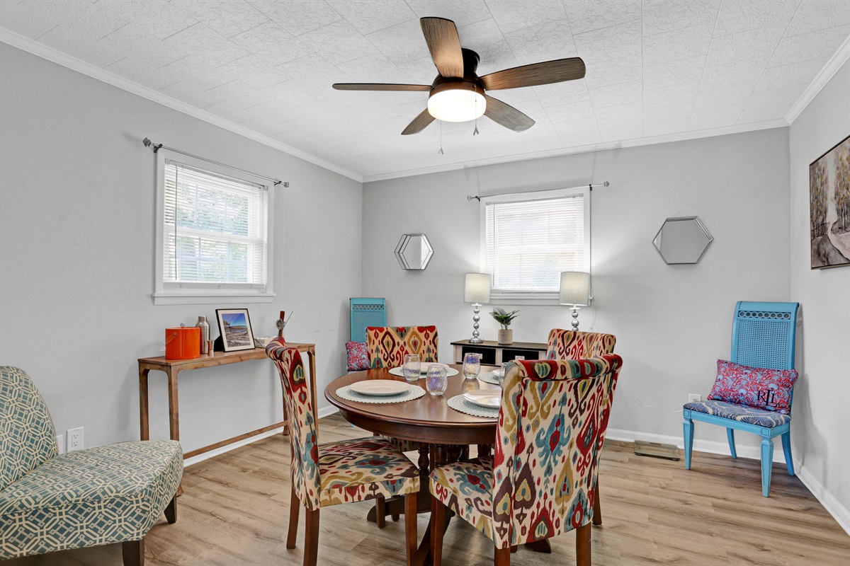 Gather 'round the table for meals, games, or a morning cup of coffee.