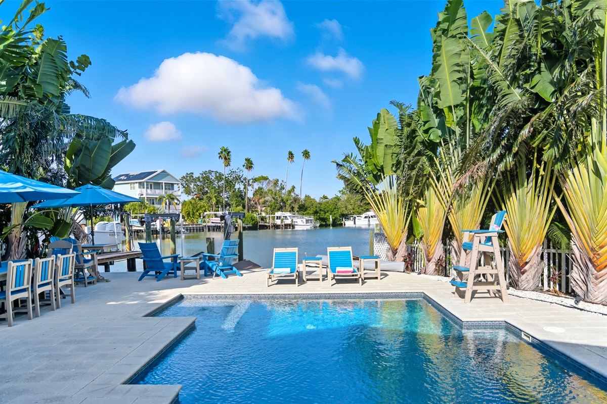 Florida Paradise's heated pool overlooking the Intracoastal Waterway is classic Florida.