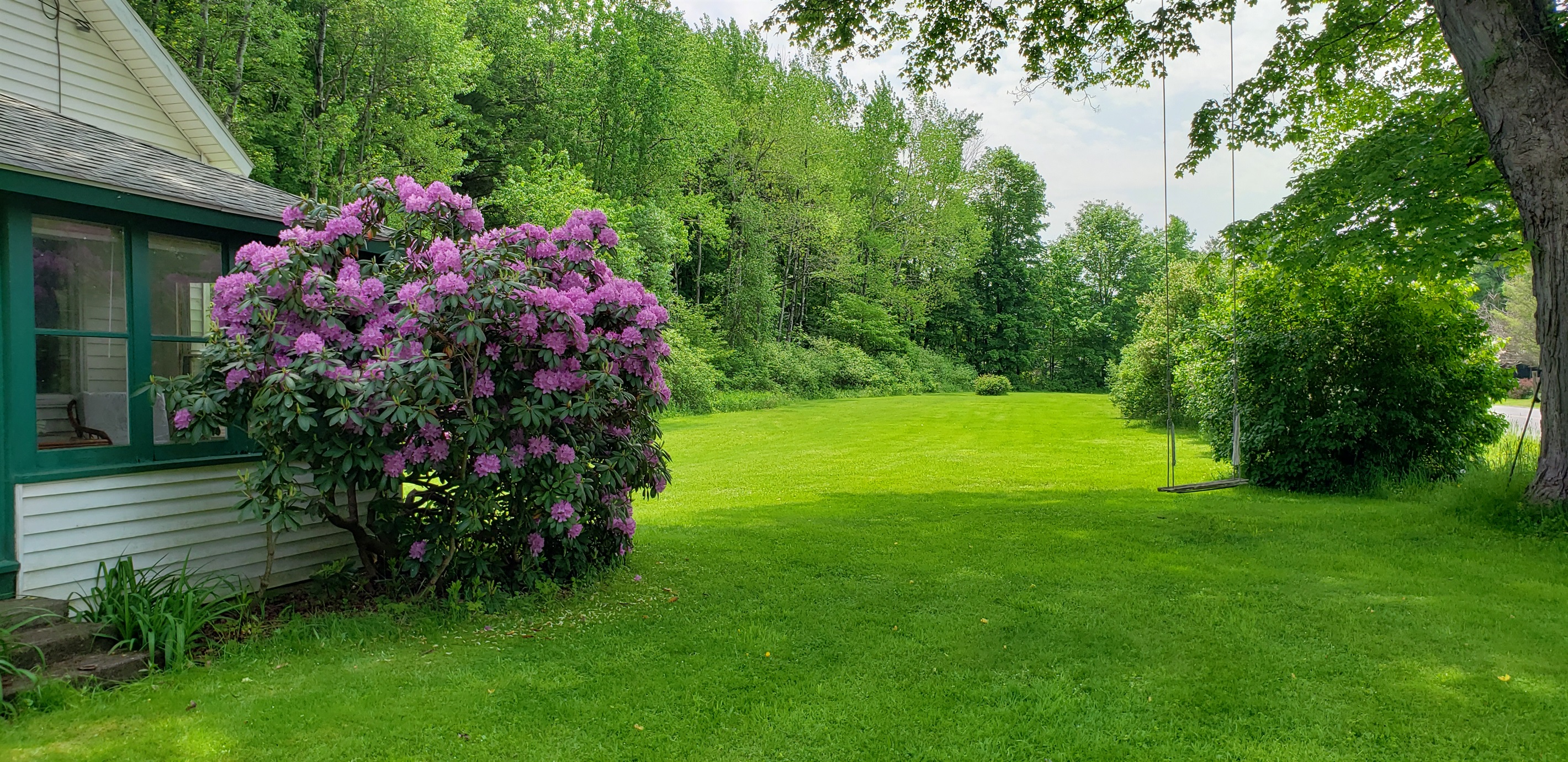 Large level side yard at Hemlock
