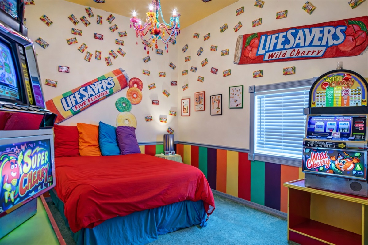 The Lifesavers bedroom w/ "wild cherry" slots...