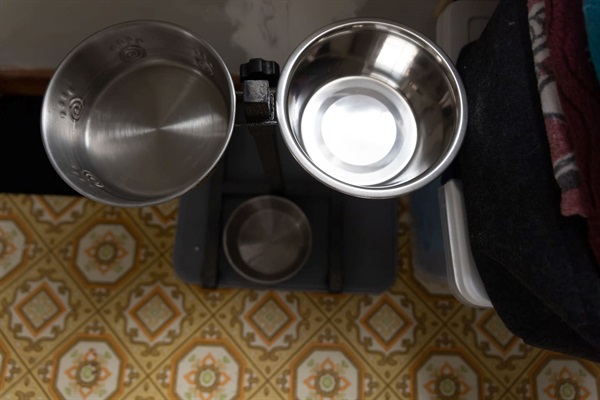 Food and water bowls provided.