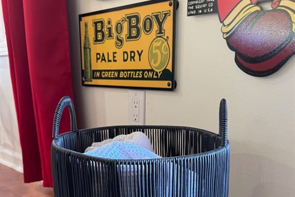 Hot Tub Towels are in this Basket by the Patio Door!