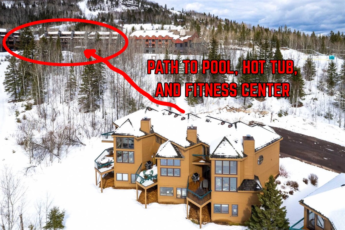Path to the pools, hot tub, and fitness center