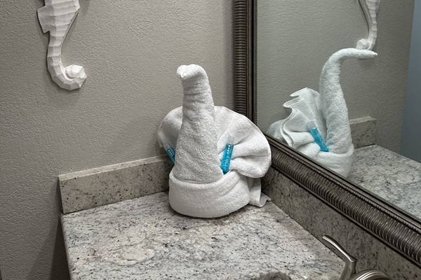 What towel art will show up next week in the Master Bathroom?