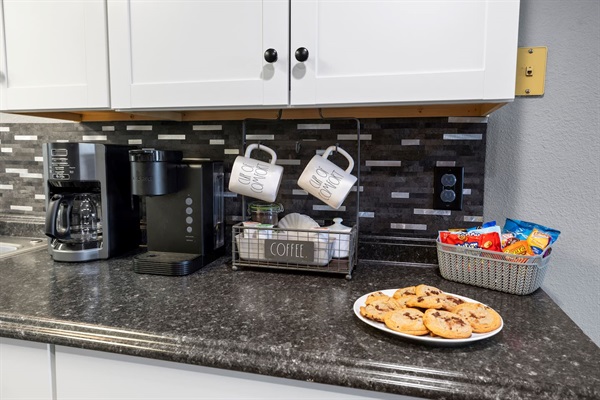 Kitchen: Brew your morning bliss amid stylish decor and sweet treats waiting for you!