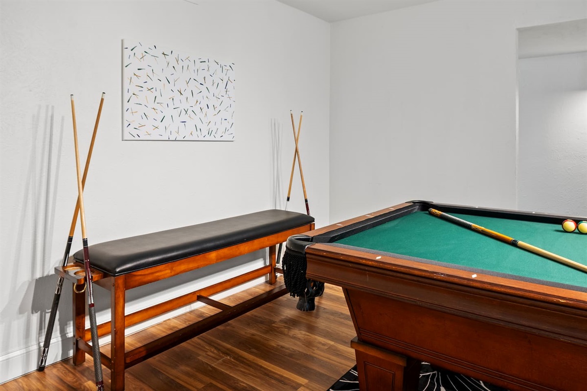 Level up your stay with a dedicated game room featuring a professional-grade pool table.