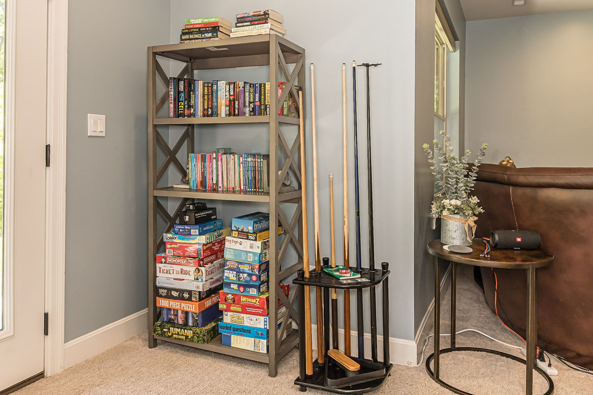 Board games, books, and puzzles are ready for rainy days.