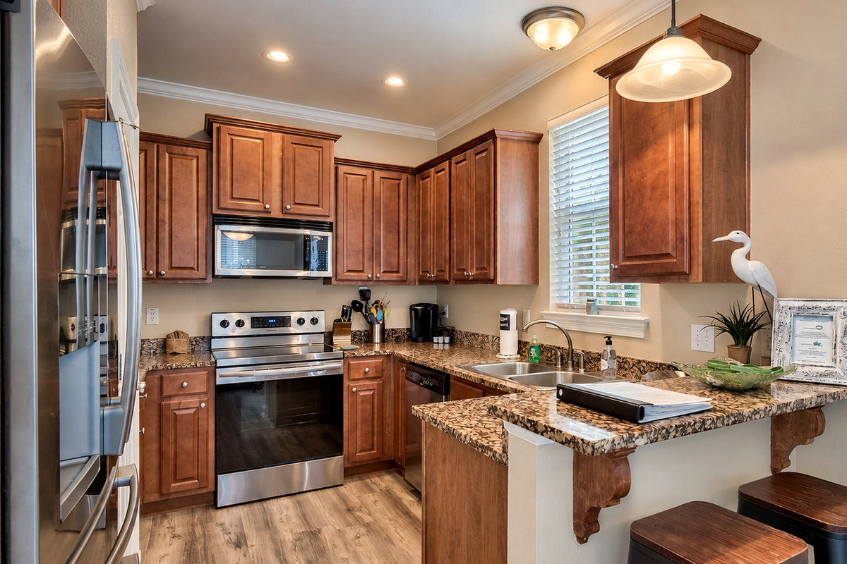 A fully equipped kitchen complete with everything you need. Perfect for both everyday cooking and large meal prep.