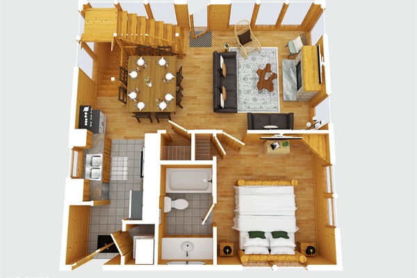 Main-Floor Kitchen, Dining, Living Room, & Bedroom with ensuite bathroom