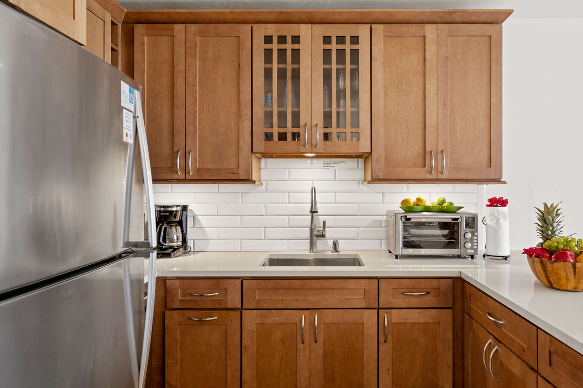 Modern kitchen featuring updated finishes and thoughtful amenities for a comfortable stay.