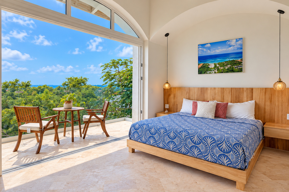 Upstairs Master Bedroom with King Bed & Balcony