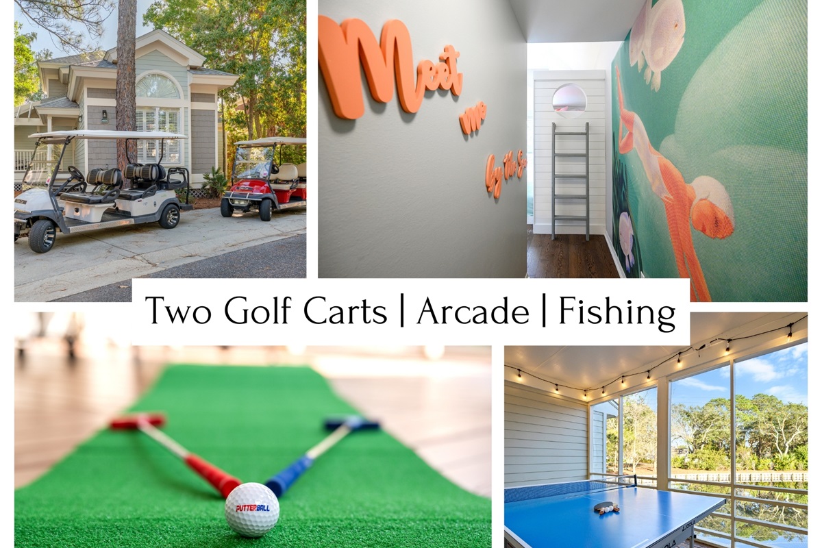 TWO Golf Carts, Indoor Family Fun, Lakeside Fishing
