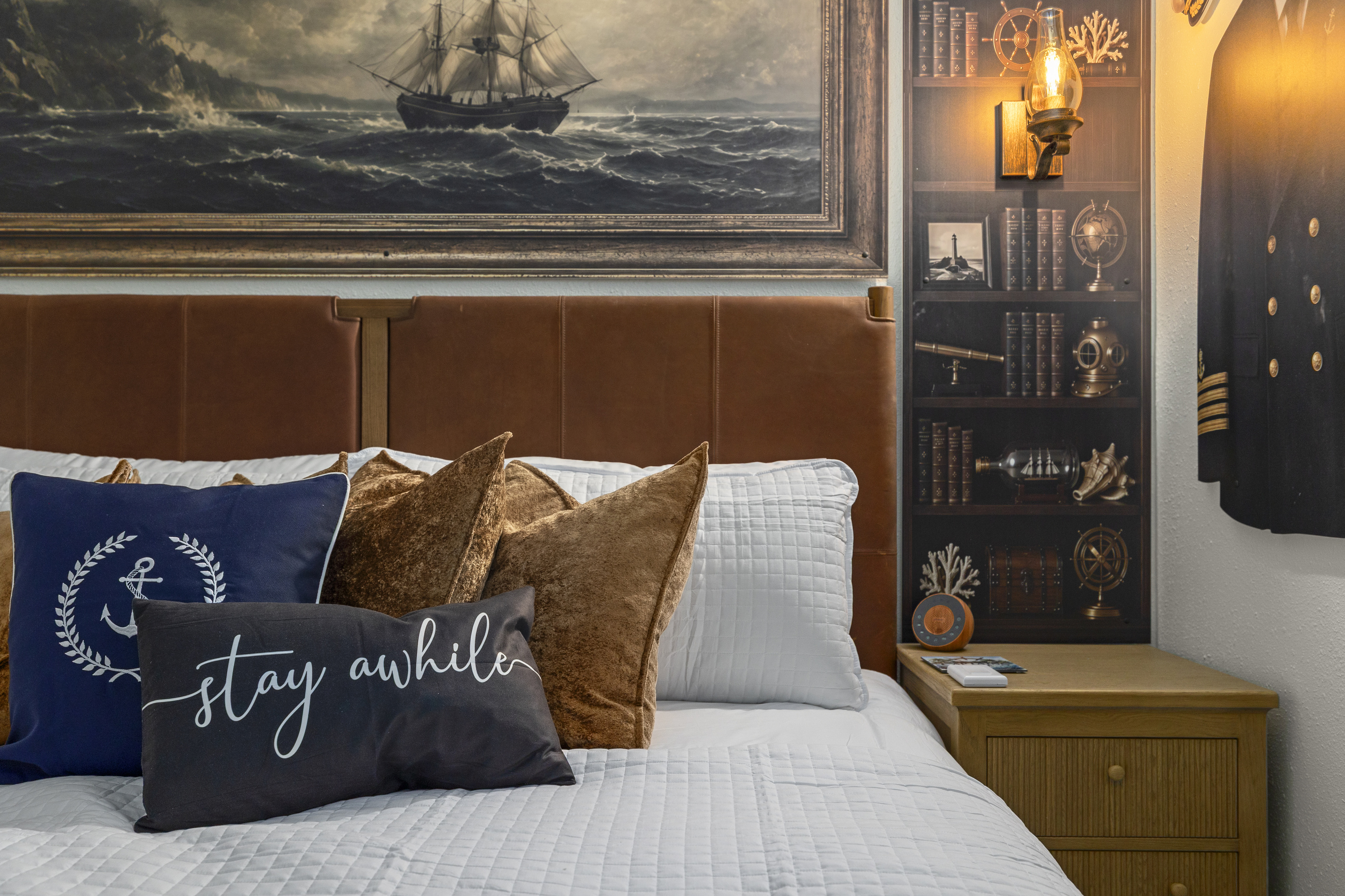 The third themed bedroom is Captain's Quarters, with a King sized bed.