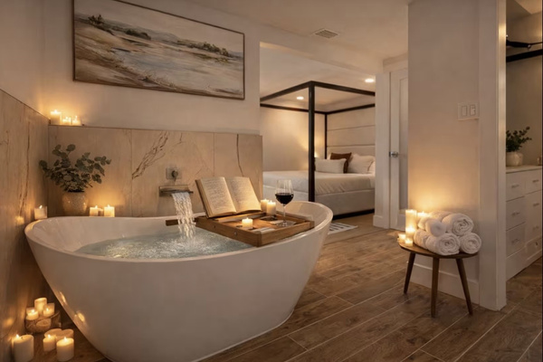 Relax in the spa-inspired soaking tub after a day on the water