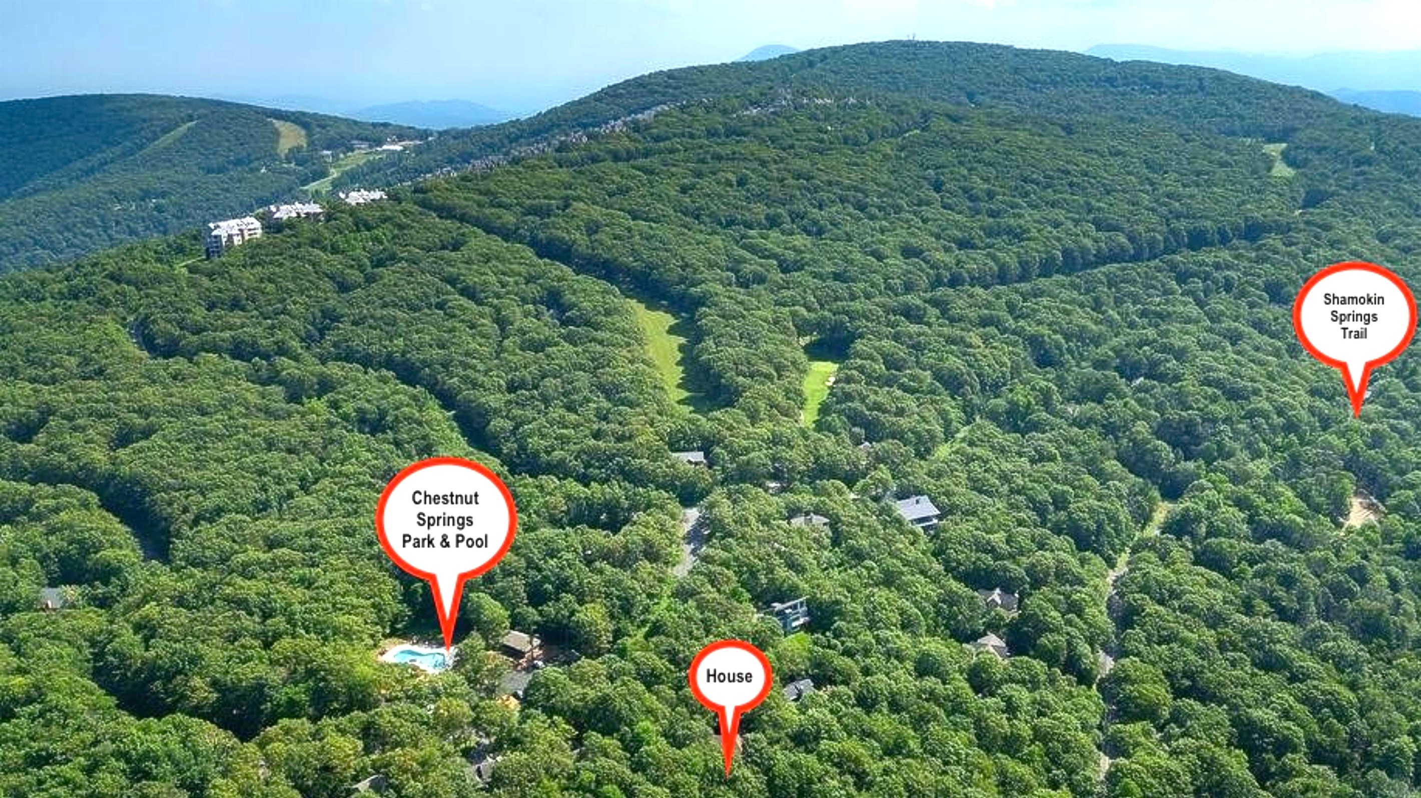 Walk to Shamokin Spings Trailhead in about 8-10 minutes for the house that is located across the street from Chestnut Springs Park, Pool, Playground, and Pavilion.