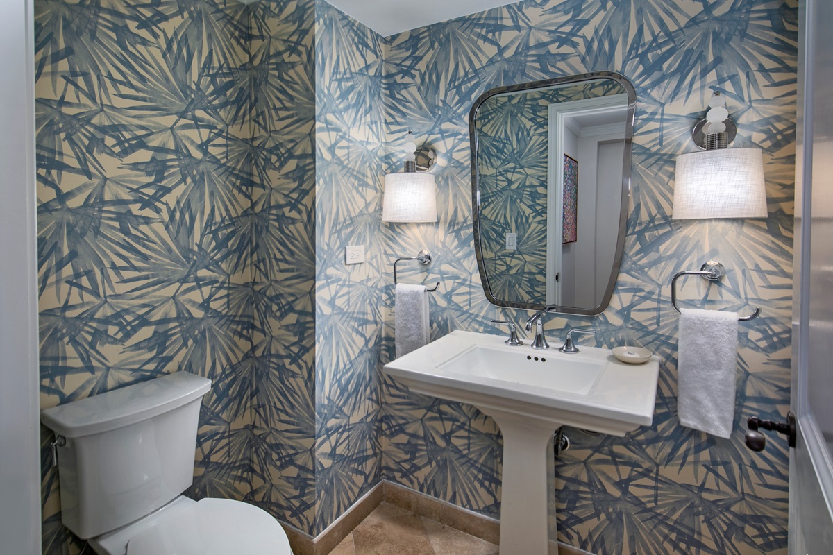 Stylish powder room at the Ritz-Carlton Residences, St. Thomas, with upscale finishes and refined details in a luxury island condo.