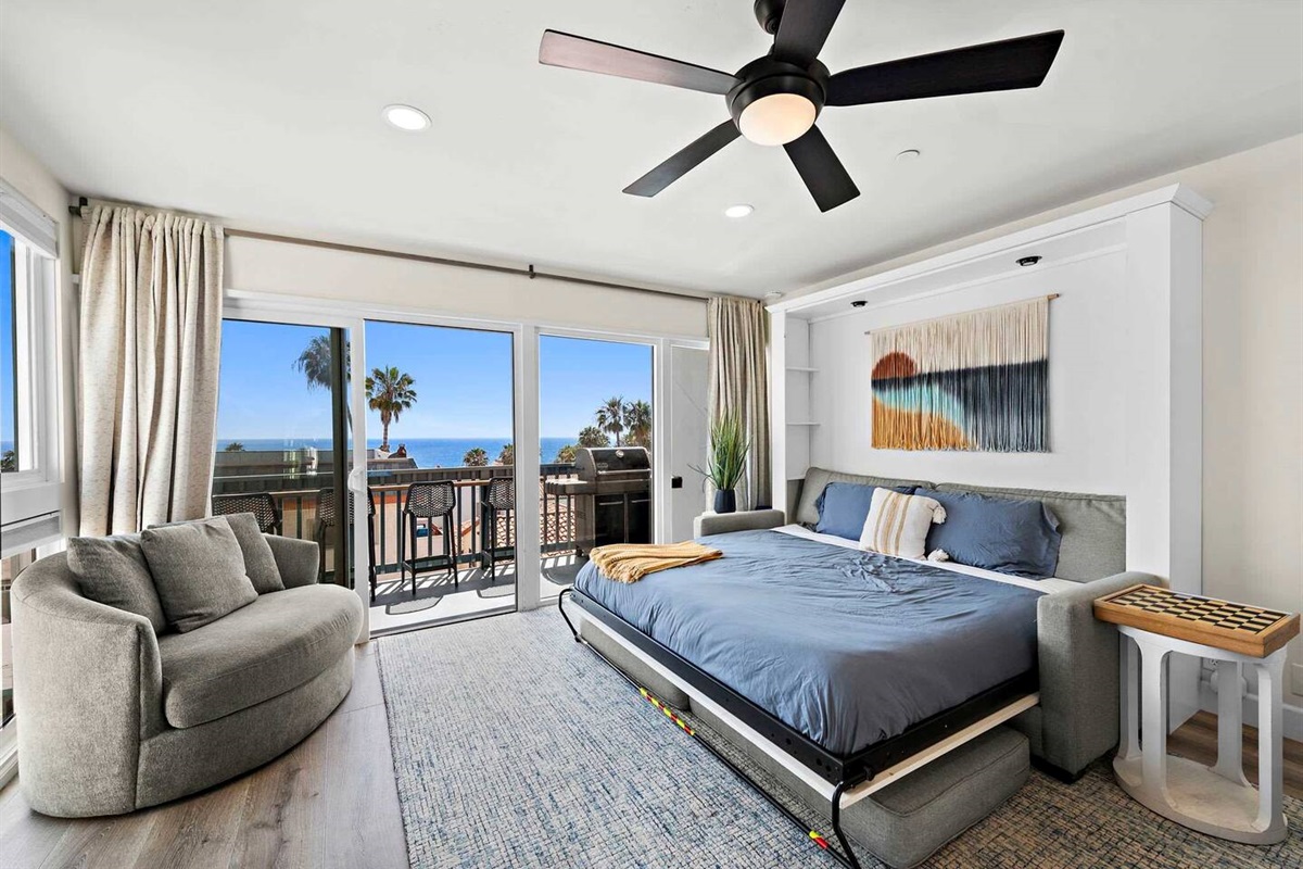 Here is a picture of the king-sized sofa murphy bed expanded. This bed is every bit as comfortable as a traditional bed with a premium mattress. This King murphy bed enables this one-bedroom condo to accommodate up to four people comfortably.