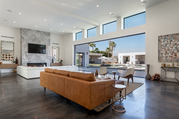 Open living area - with 18 foot ceilings
 and 30 foot pocket sliders for unparalleled indoor/outdoor living