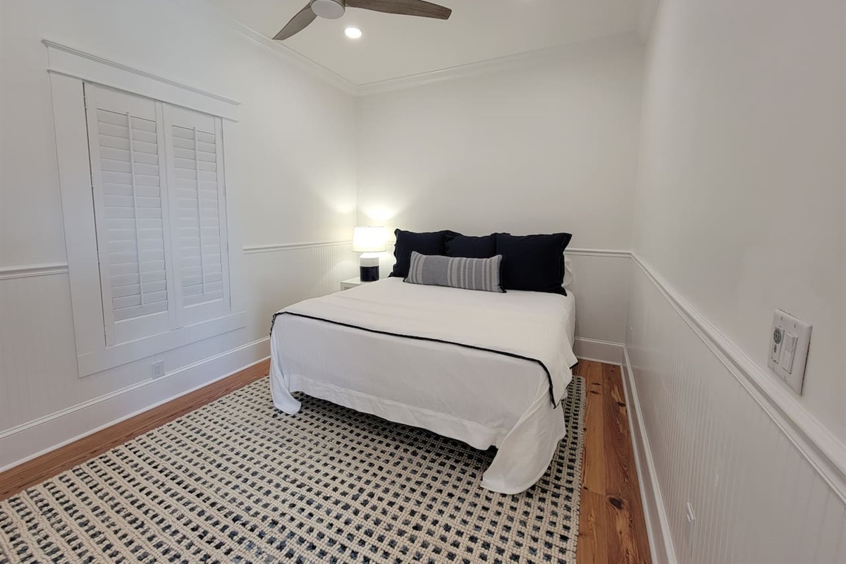 Master bedroom with king bed. 