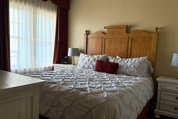 Everyone loves the beautiful sunshine during the day and the room darkening blinds at night in the guest bedroom.