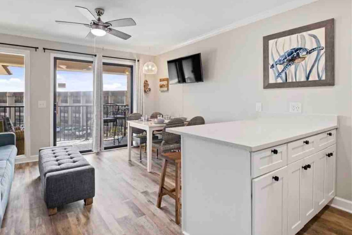 Kitchen island and living area