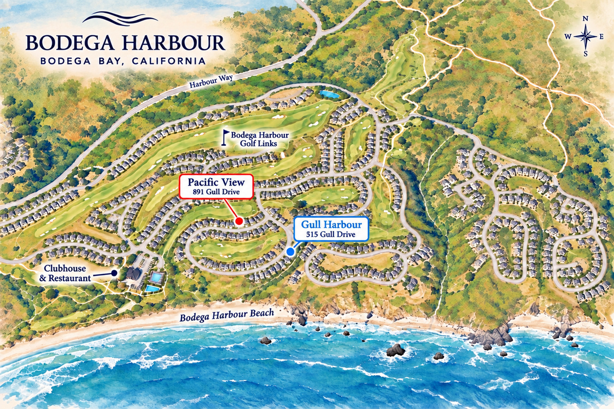 Homes mapped in Harbour…close walk to beach. Two beach trails off Gull Drive.