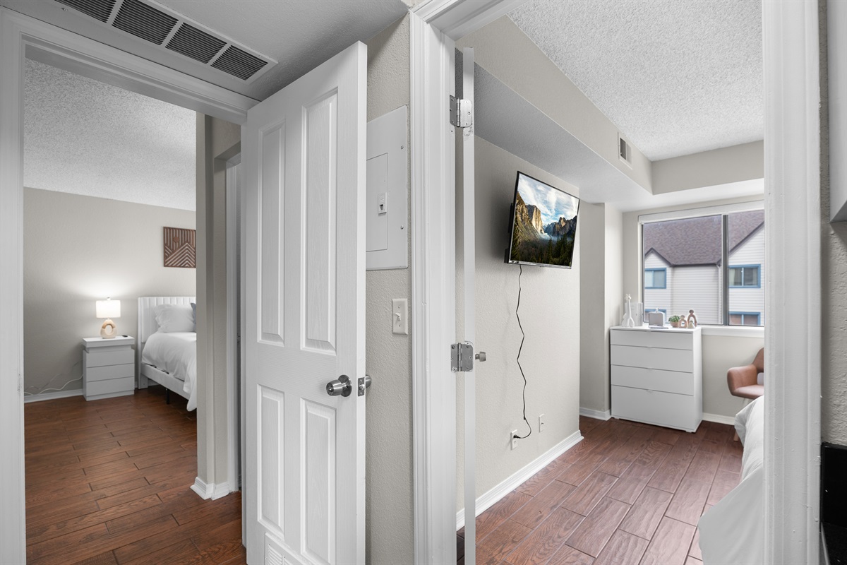 Shows layout to 2 bedrooms and hall full bathroom