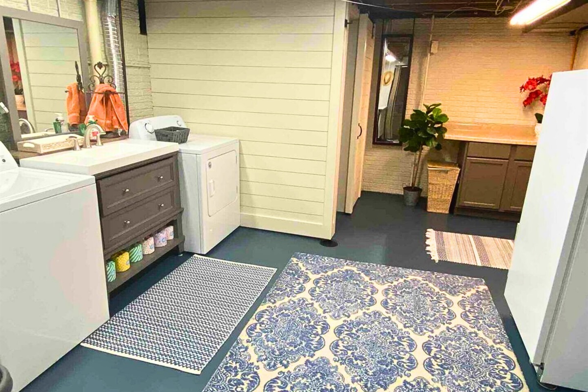 Laundry Access with Mirror and Sink on the Lower Level