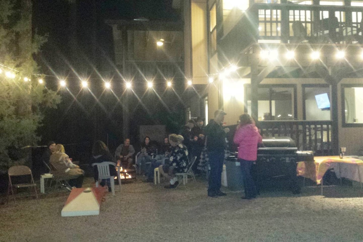Gathering around the fire pit 