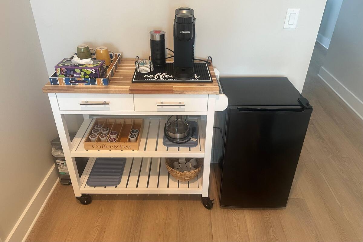 For convenience, a coffee bar and mini fridge are accessible to guests on the 2nd floor