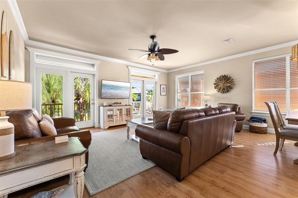 Spacious Living Room Flowing to Kitchen & Porch