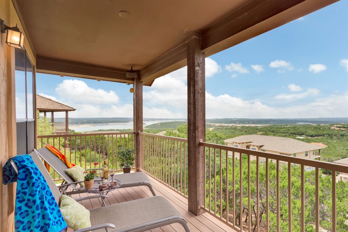 Main Porch with Lake and Hill Country View