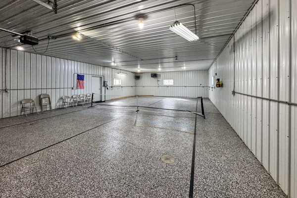 Regulation size pickleball court in the garage!