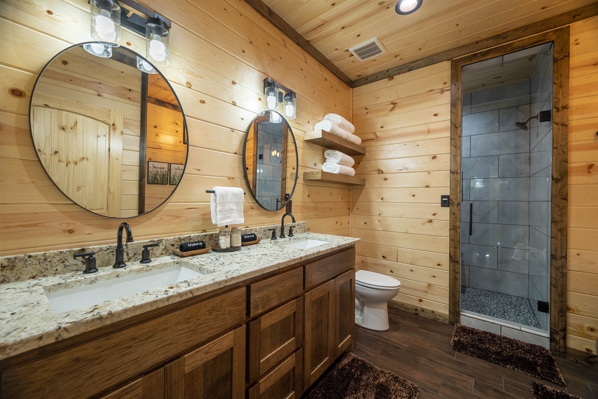 Double vanity with plenty of counter space.