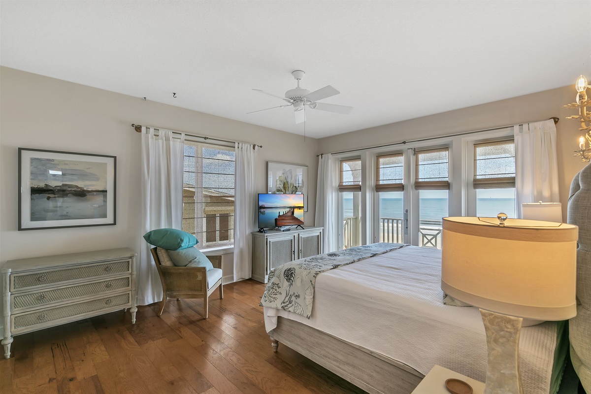 Great views, king bed, private bath, TV, and more.
