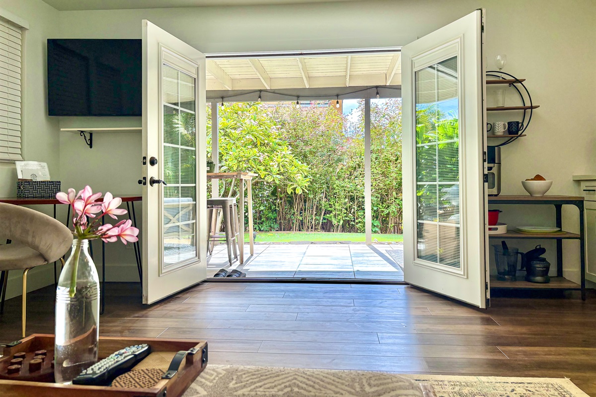 French doors open to your private lanal