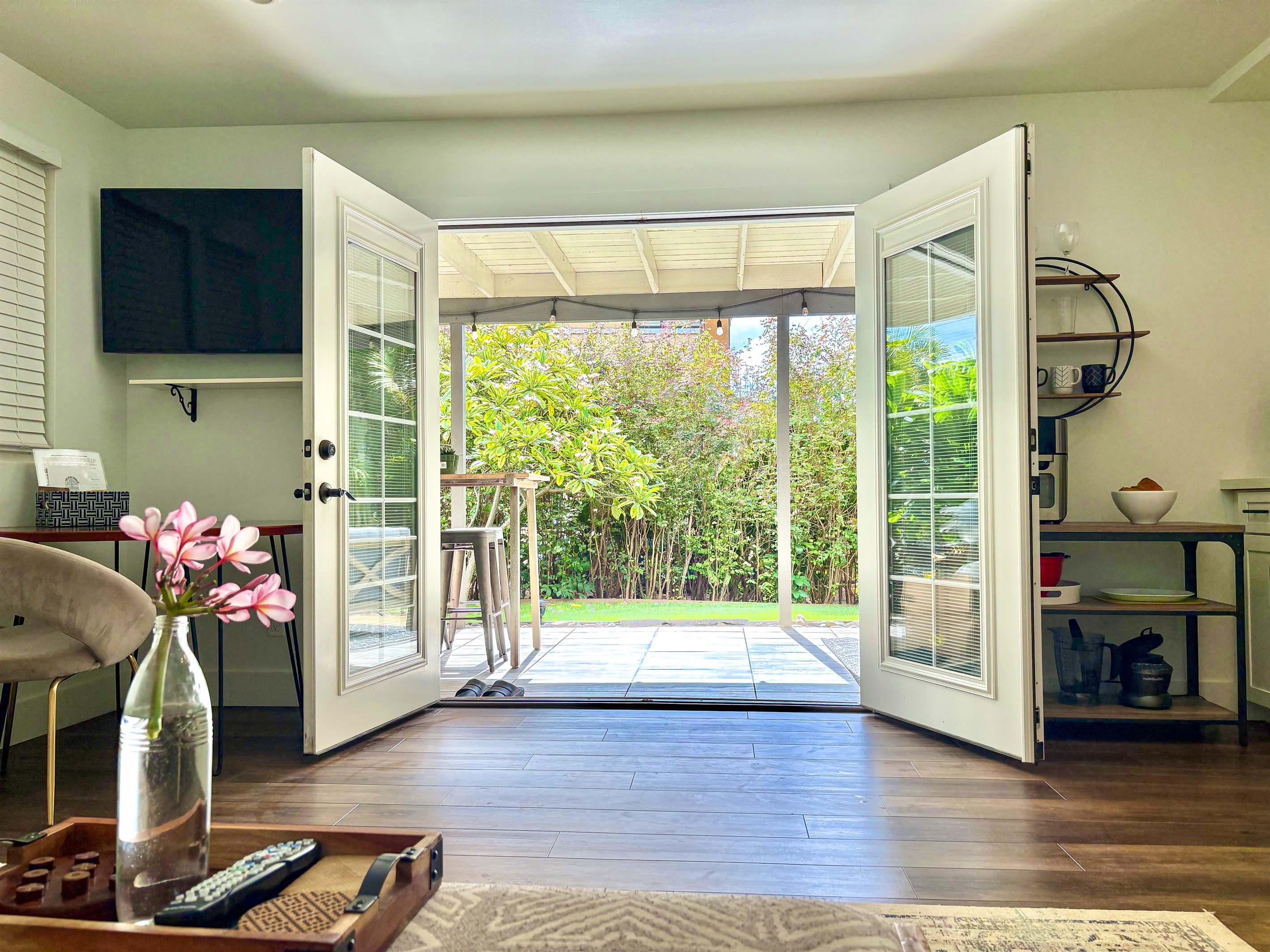 French doors open to your private lanal