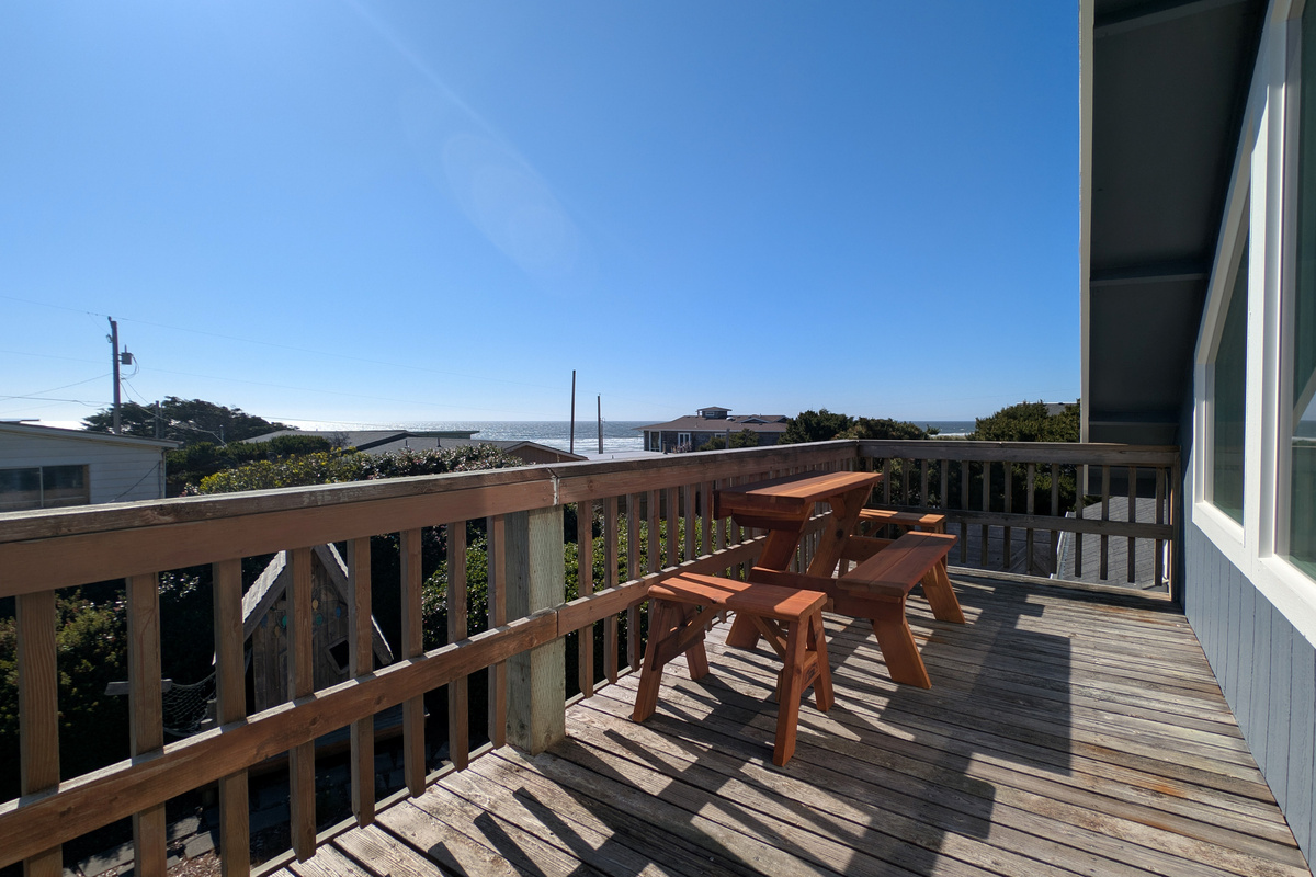 Small Redwood Table for 6 on upstairs Deck