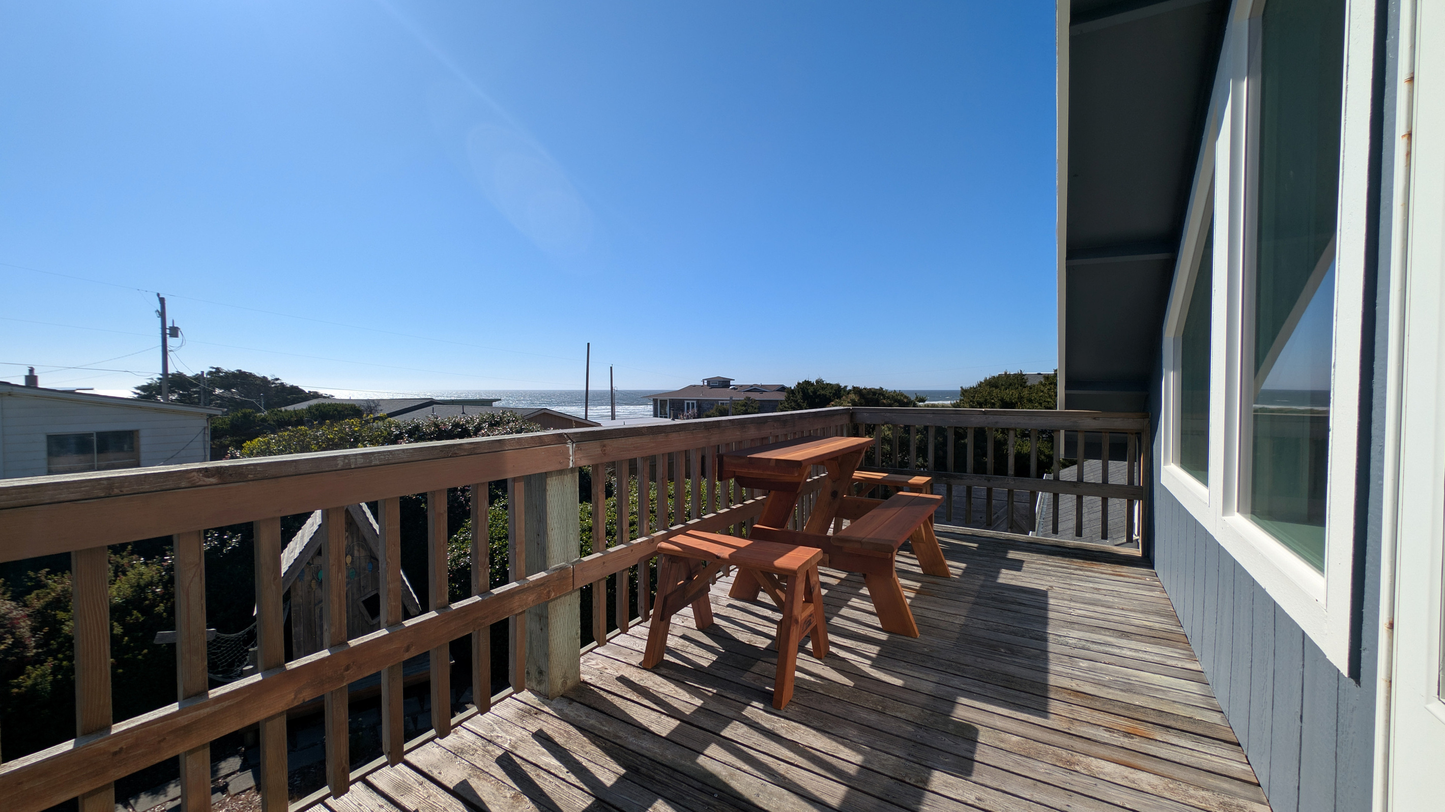 Small Redwood Table for 6 on upstairs Deck
