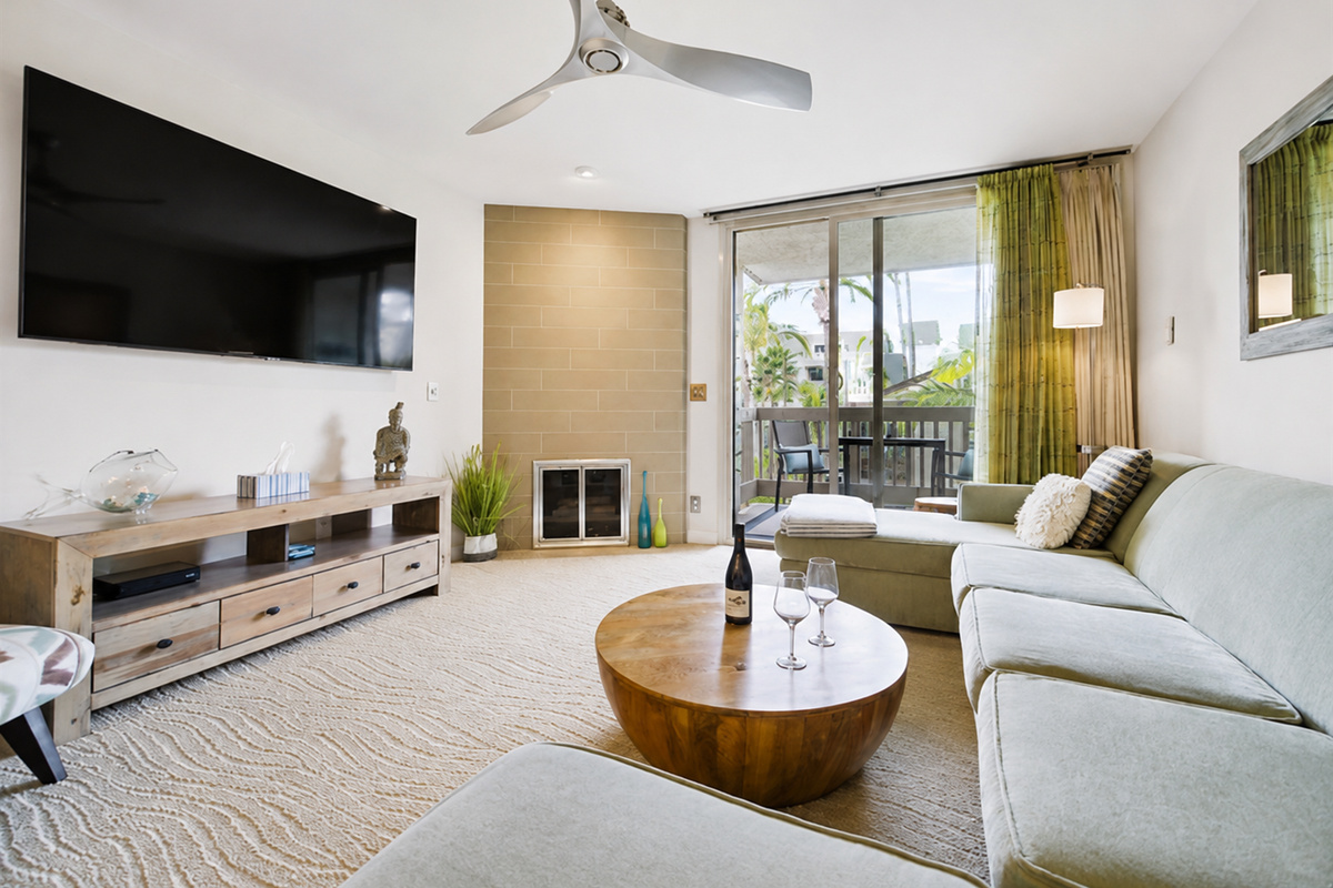 70-inch smart TV and gas fireplace