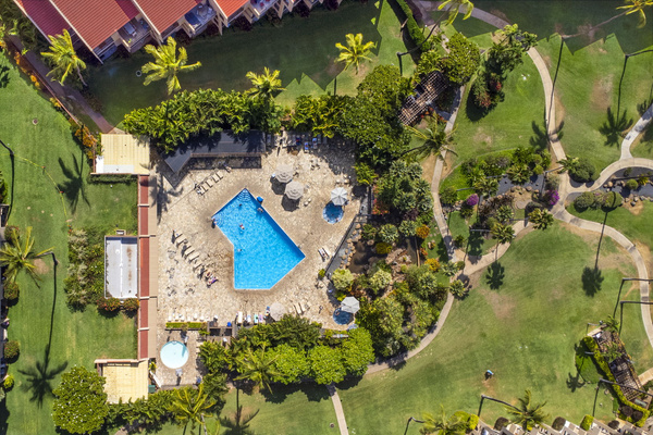 aerial of pool, hot tub & kid pool