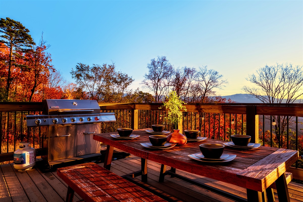 Grill-and-chill setup. Easy outdoor meals with plenty of seating nearby.