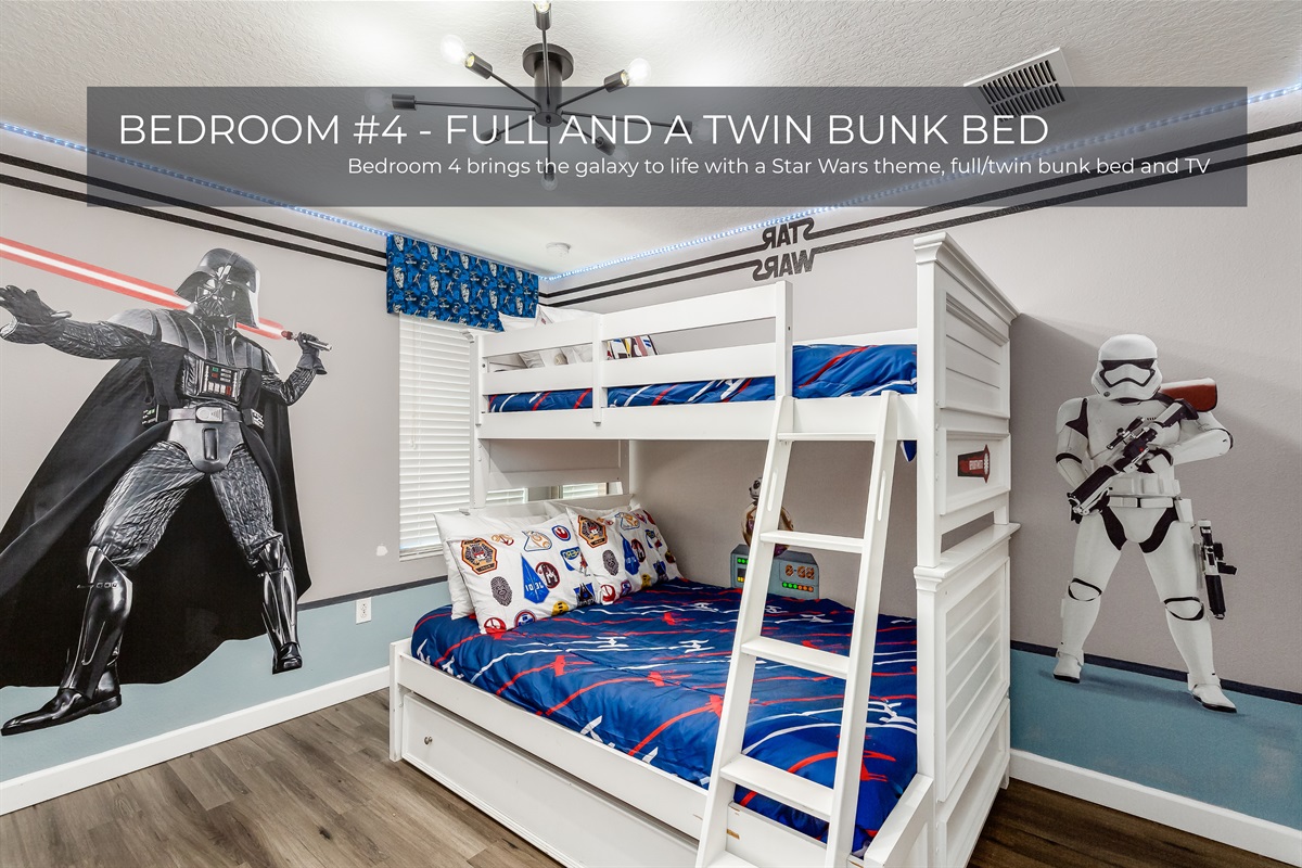 Bedroom 4 is perfect for families with a full and twin bunk bed setup