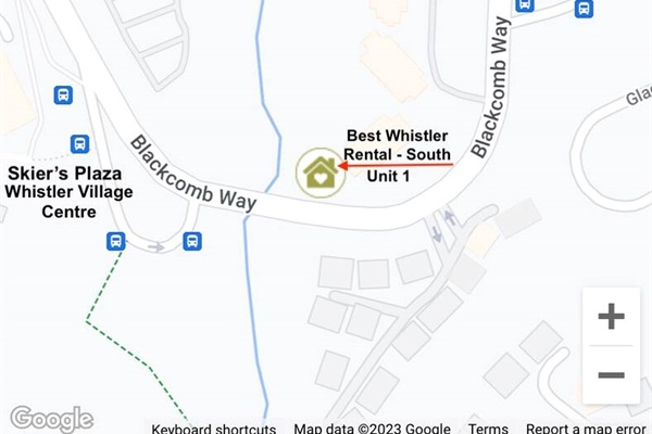 Location of Best Whistler Rentals between Whistler and Blackcomb Mountains. 
South townhome is next to Fitzsimmons Creek next to Skier’s Plaza, North townhome is 100 meters from Blackcomb Gondola 