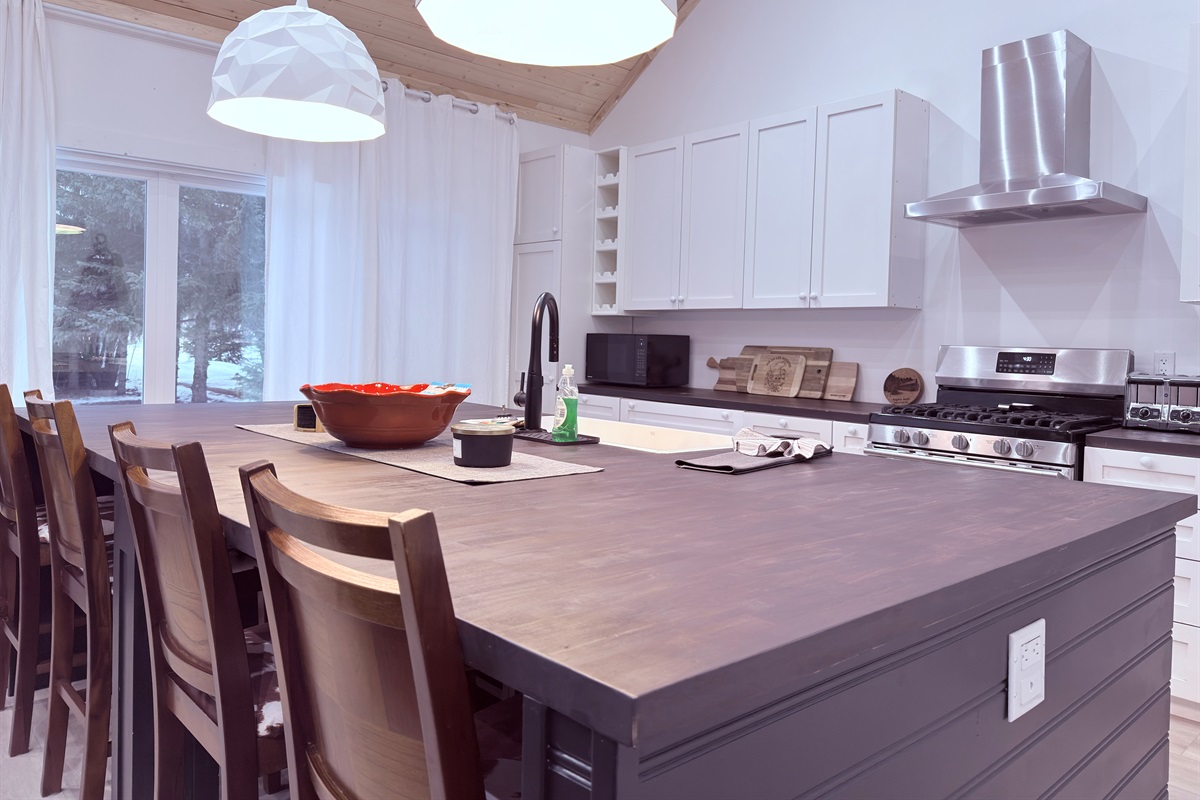 Large kitchen island with seating for casual meals or morning coffee
