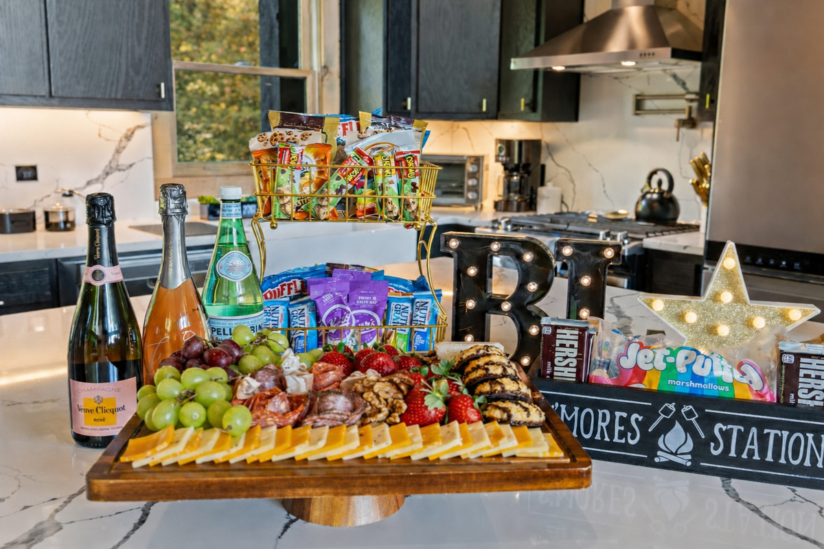 Refuel, relax, and recharge from the moment you walk in with the snacks + s'mores station. Thoughtful touches to make you feel instantly at home!