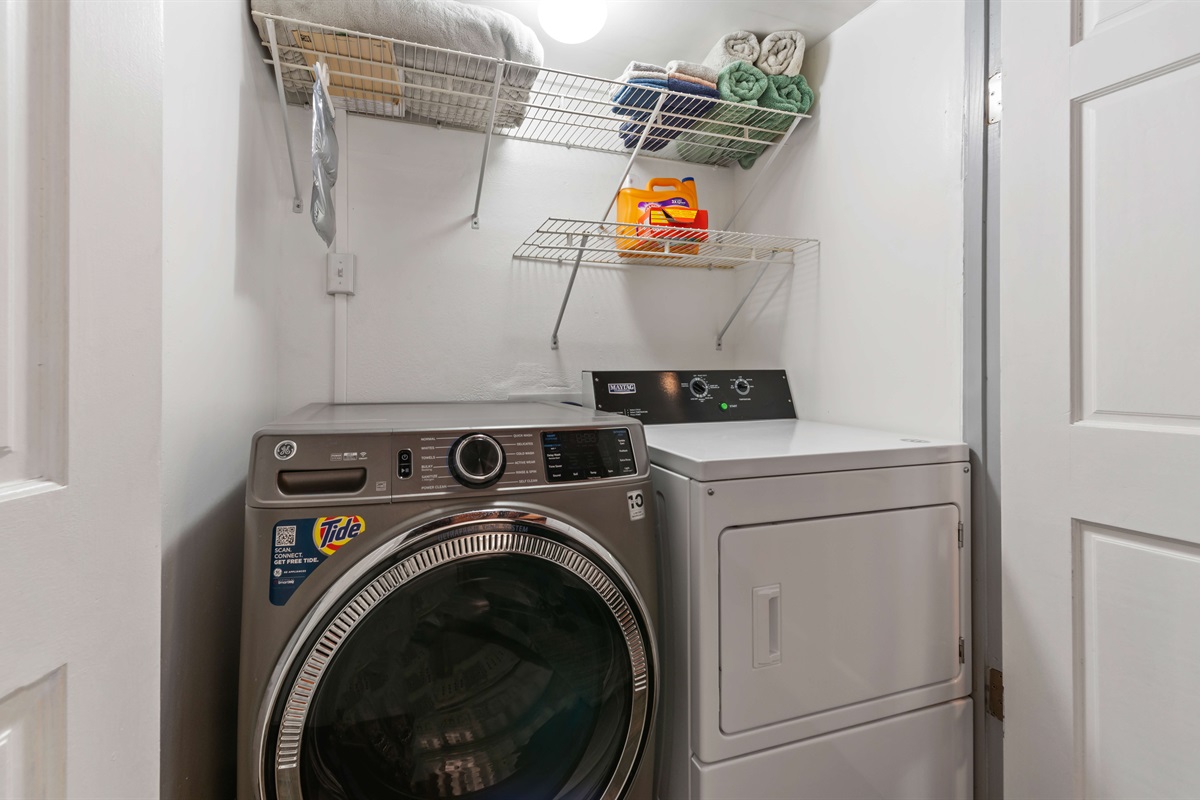 Laundry in the primary bedroom.